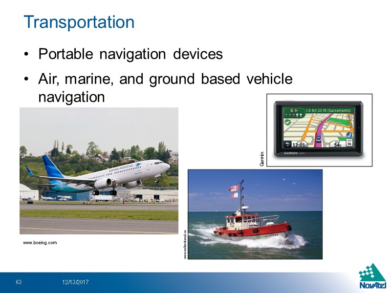 Transportation Portable navigation devices Air, marine, and ground based vehicle navigation 12/13/2017 63 www.boeing.com